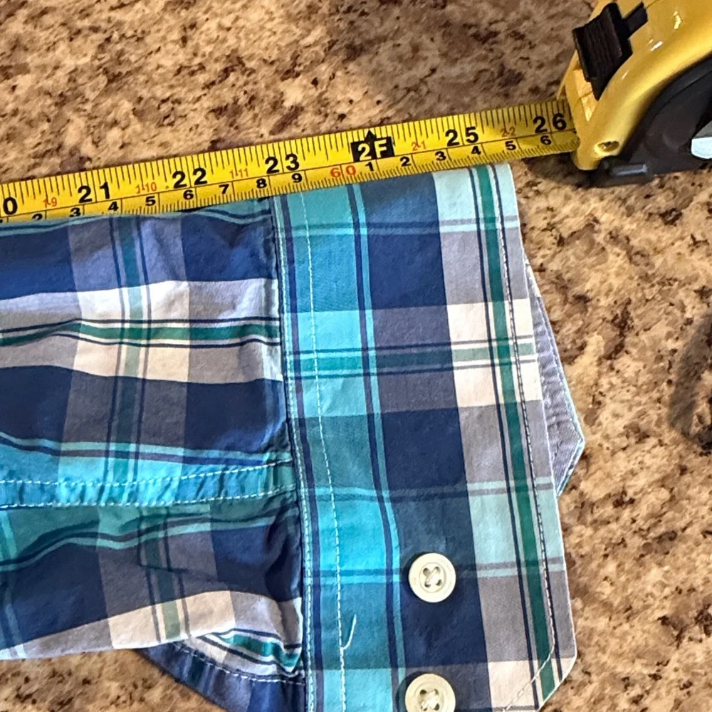 Banana Republic Teal and Navy Plaid Button-Down Shirt Sz M. RS